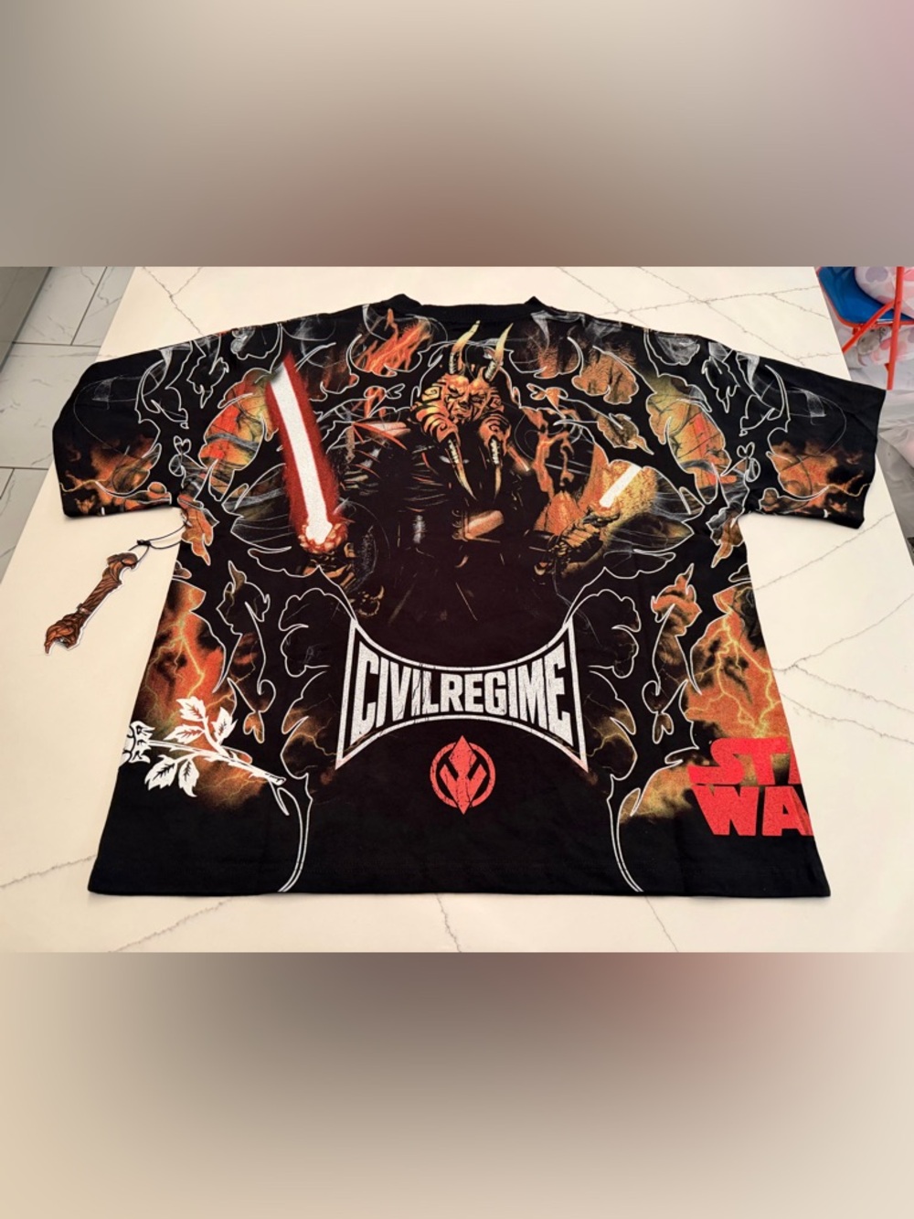 Civil Regime Warlock Black Graphic Crewneck Shirt with Orange Flames